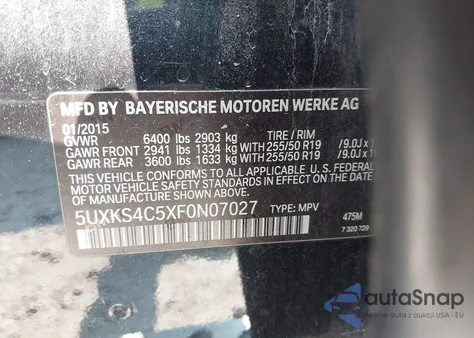 2015 BMW X5 xDrive35D from USA, damaged, VIN 5UXKS4C5XF0N07027